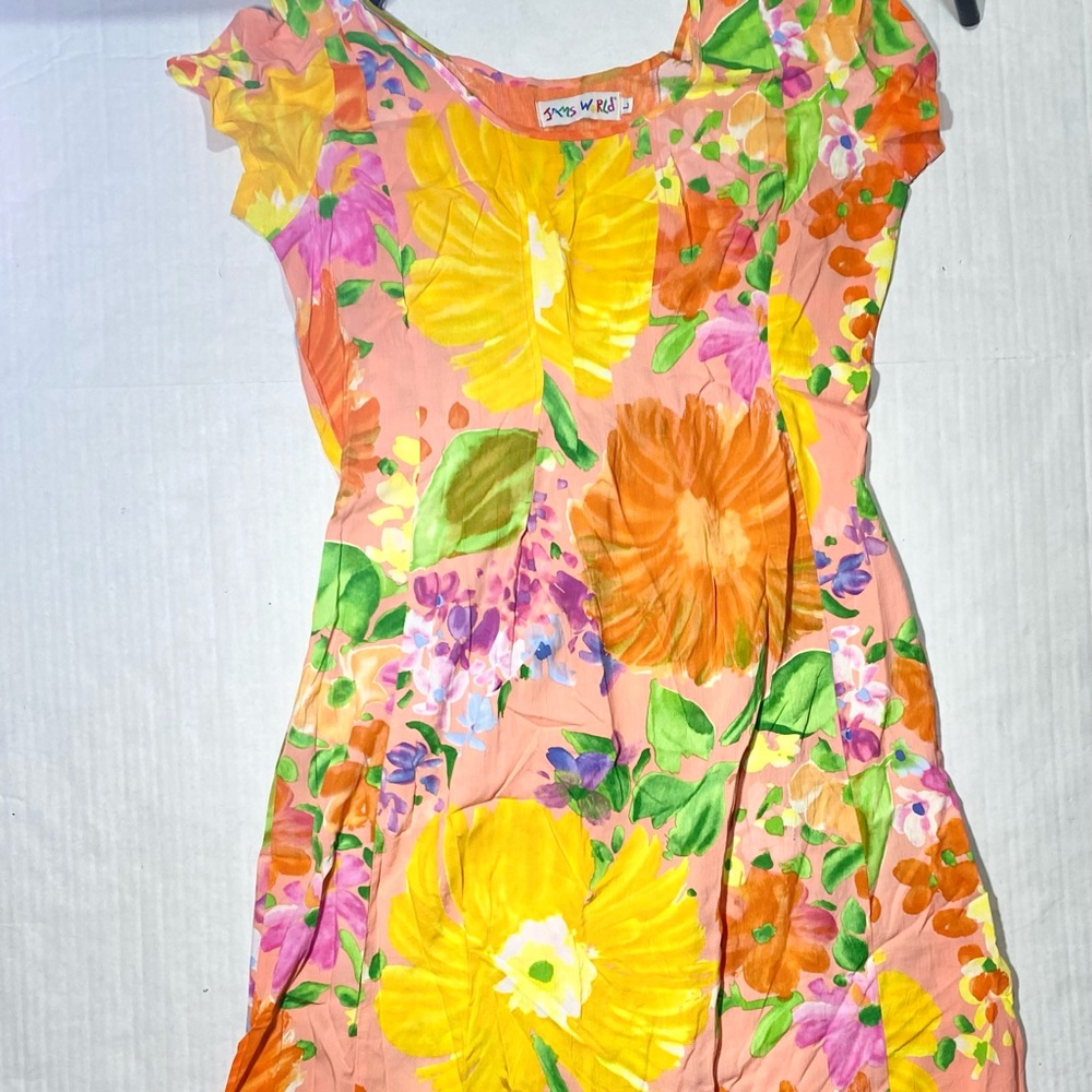 Jams World Orange Multi-Colored Floral Maxi/Midi Dress‎  Ruffle Bottom Dress L